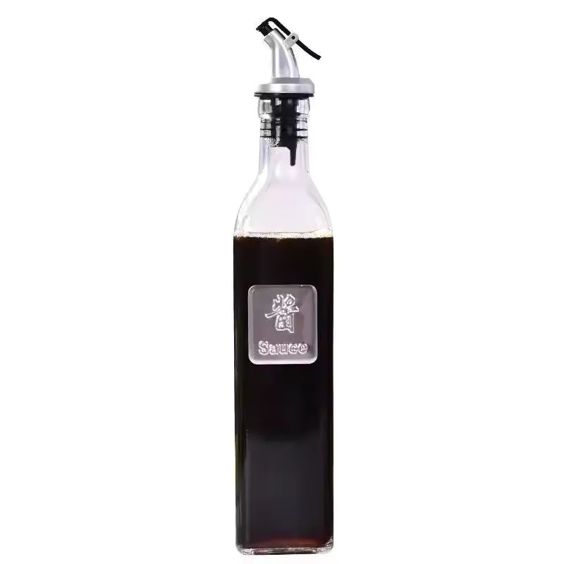 1PCS 250ML Transparent Glass Olive Oil Bottle Leakproof Kitchen Seasoning Soy Sauce Vinegar Press Type Cruet Barbecue Bottle