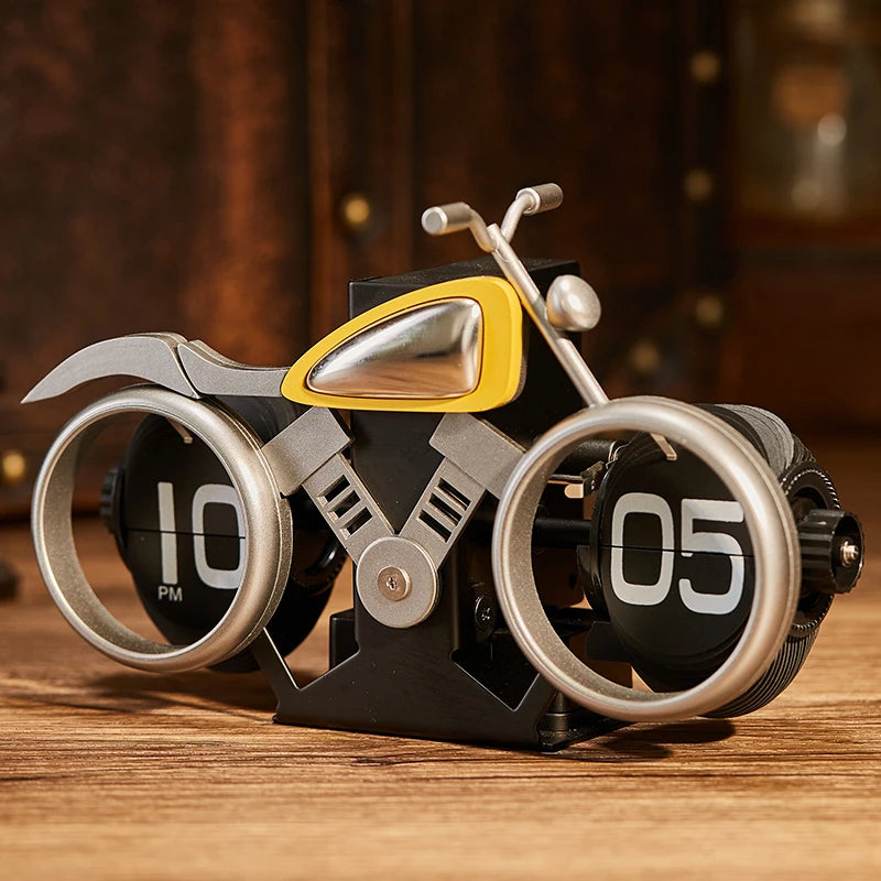 Vintage Motorcycle Flip Clock Silent Mechanical Table Clock Industrial Desk Decor Premium Automatic Number Display Unique Gifts