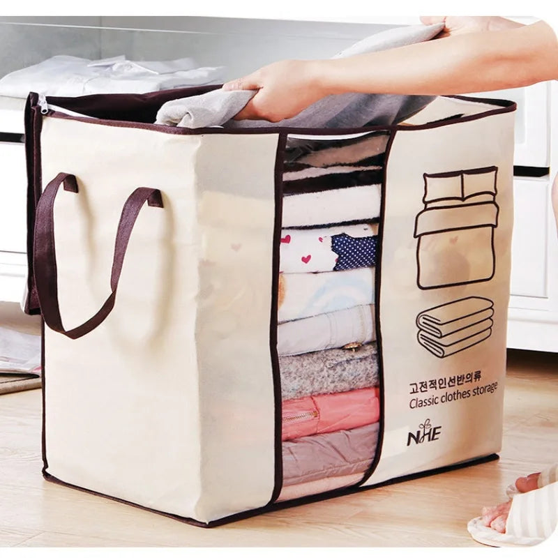 Creative thickened non-woven vertical version of the double ear handheld quilt clothing organization multi-purpose storage bag