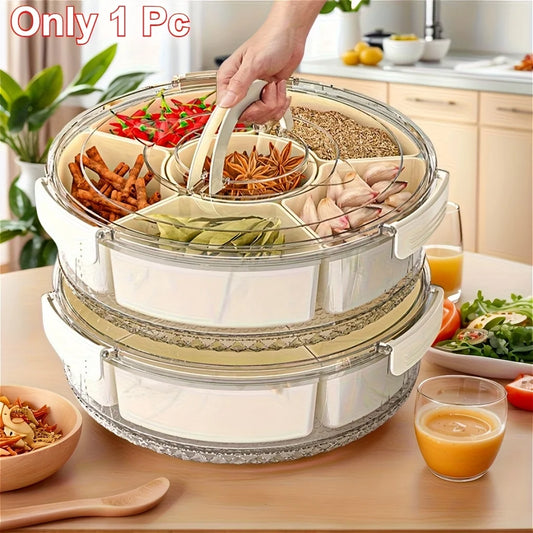 1pc Portable Snack Tray,Heavy-Duty Clear,with 360° Rotating Base, Spill-Proof Lid & Handles,Space-Saving Organizer fo rhom