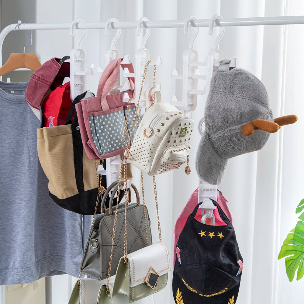 Storage artifact wardrobe storage multifunctional clothes hanger with no trace hanging bag rack, hat door, no punching hanging h