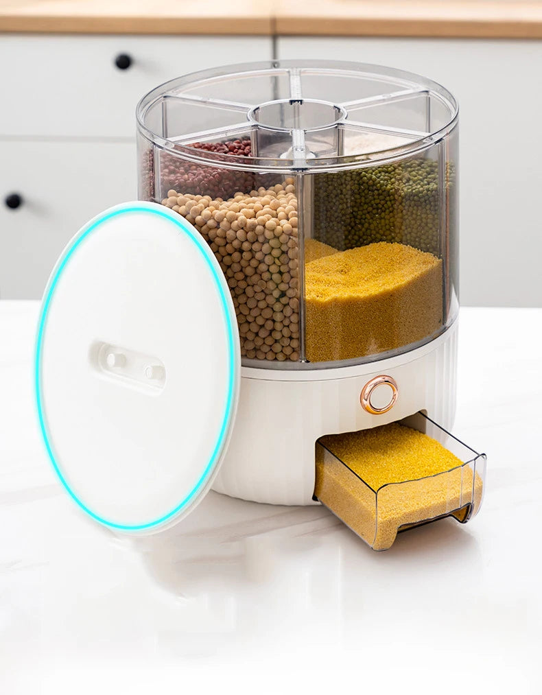 Kitchen Storage Box 360 Degree Rotating Rice Dispenser Sealed Dry Cereal Grain Bucket Dispenser Moisture-proof Food Container