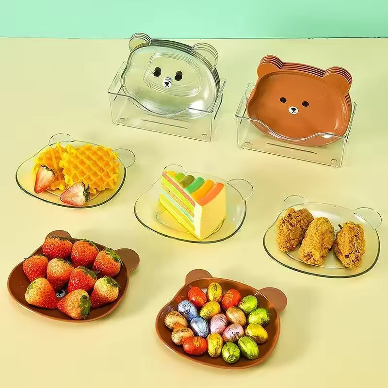 Xgnvpy Creative Family Bear Bone Spitting Dish Pet Fruit Snack Drop Proof Tray with Bottom Square Dry Fruit Tray Small Dish