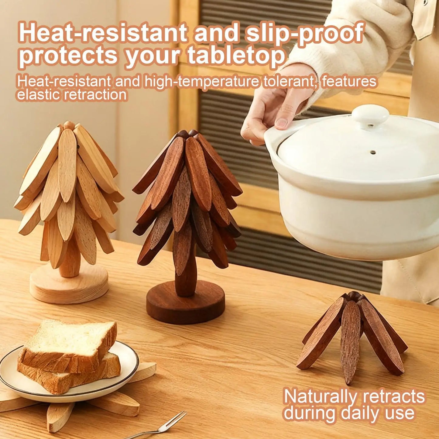 Wood Trivet Tree Shape Heat Resistant Coasters for Kitchen Table Protection Hot Pots Pans Dishes Bowls Cookware Christmas Gift