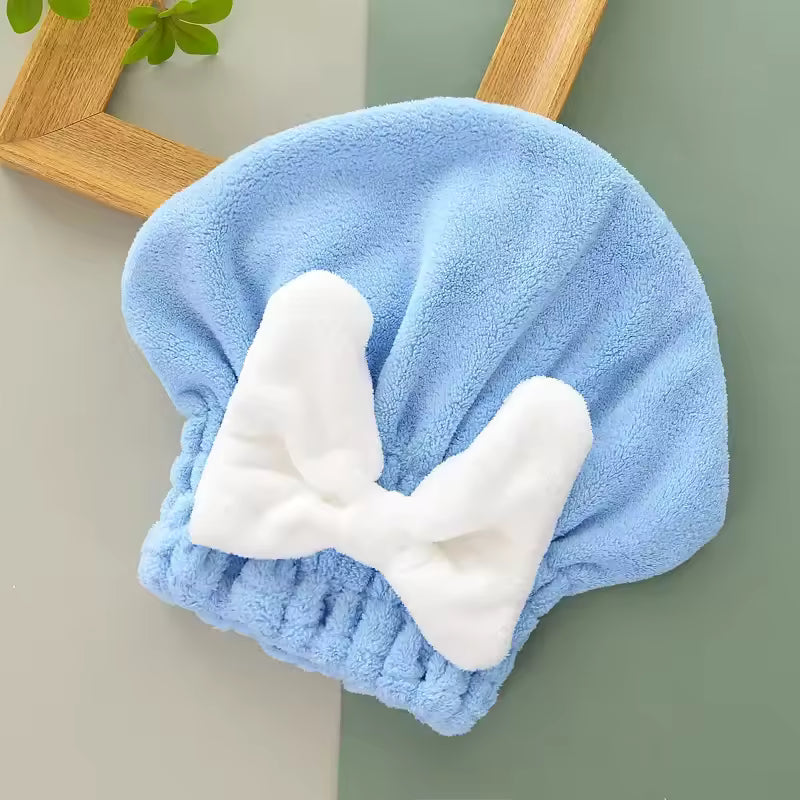 Woman Bow Coral Velvet Dry Hair Cap Super Absorbing Quick Drying Thickened Bath Cap Girls Hair Shower Hat Wrapped Towels