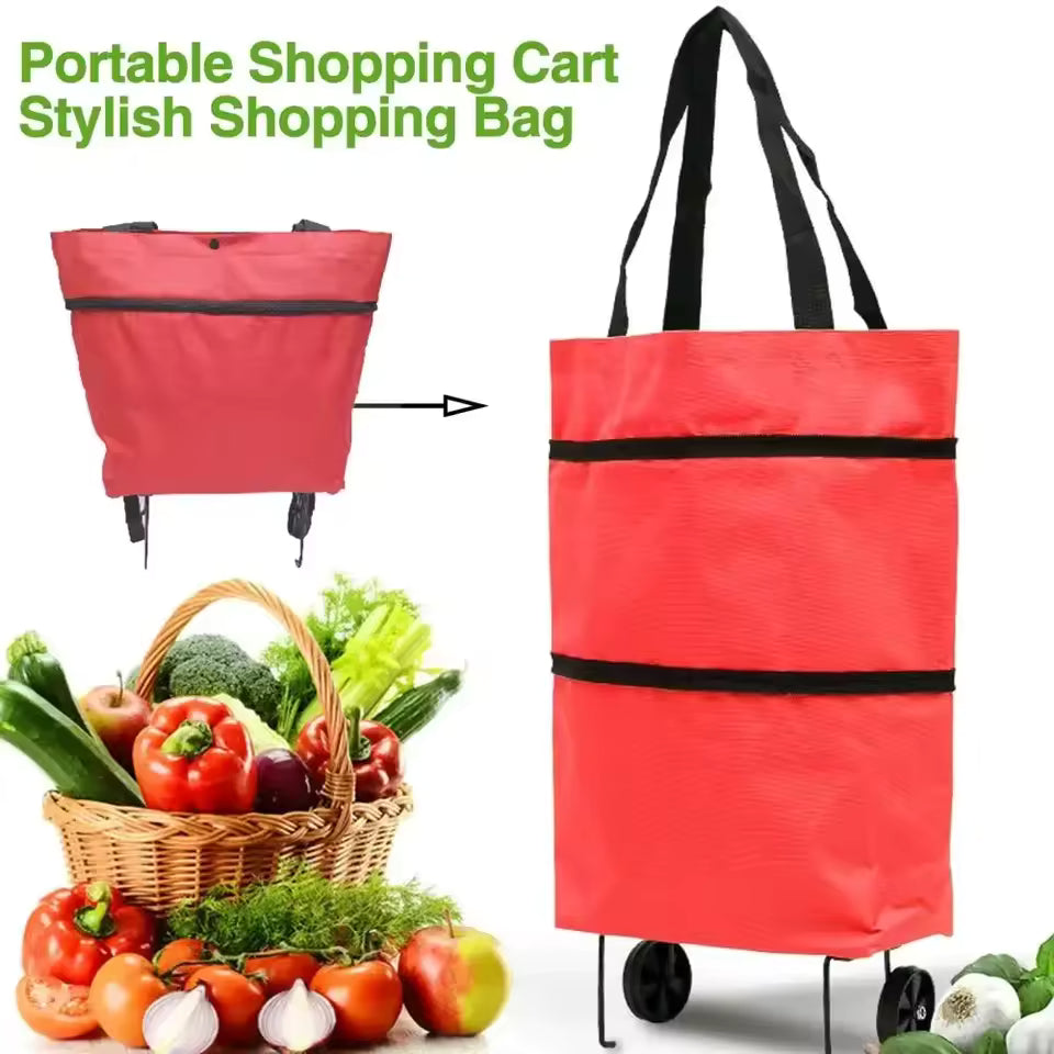 Shopping Bag with Pockets Versatile Portable Shopping Cart oldable with Wheels for Shopping Traveling folding bag hang big bags