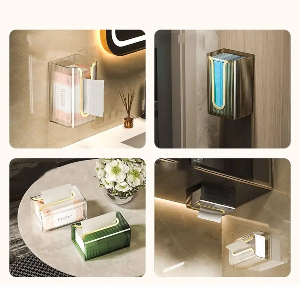 New Transparent Wall-Mounted Tissue Box MultiFunction Punch-free Paper Holder Adhesive Creative Napkin Storage Box Kitchen