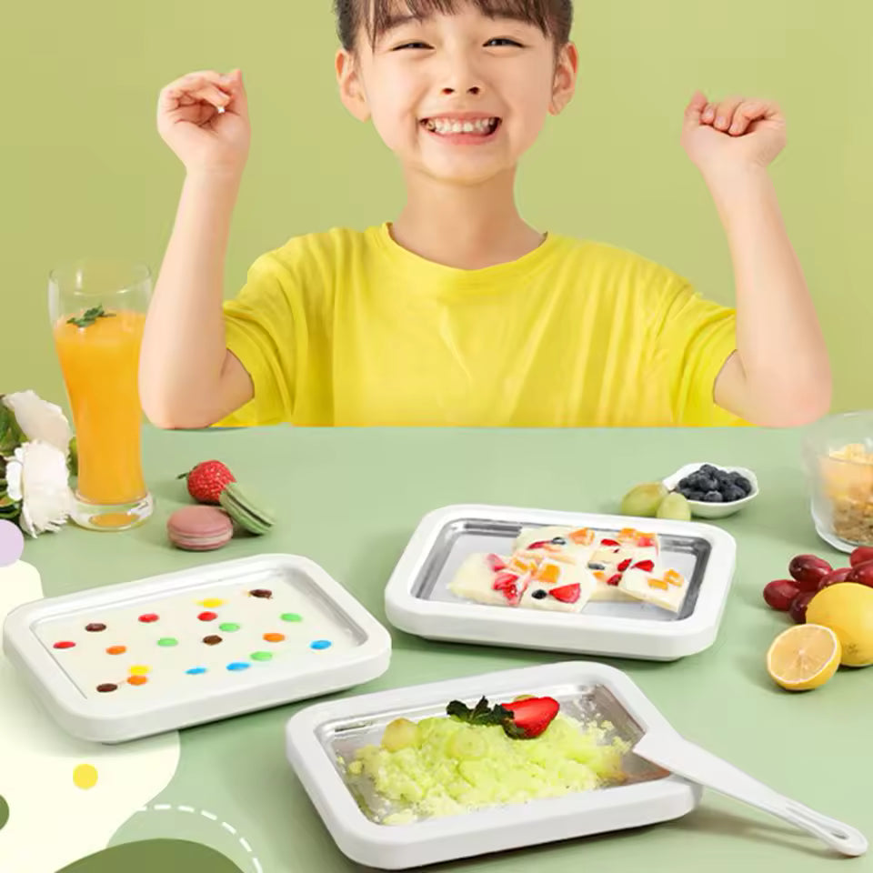 Ice Cream Maker Pan with 2 Scrapers Ice Cream Maker Plate Multifunctional Cold Sweet Fried Food Plate Rolled Ice Cream Maker