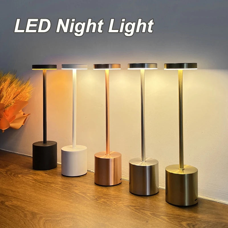 3 Colors Rechargeable Alloy Cordless LED Table Lamp Touch Switch Night Light Nordic Style Home Bar Restaurant Ambiance Desk Lamp