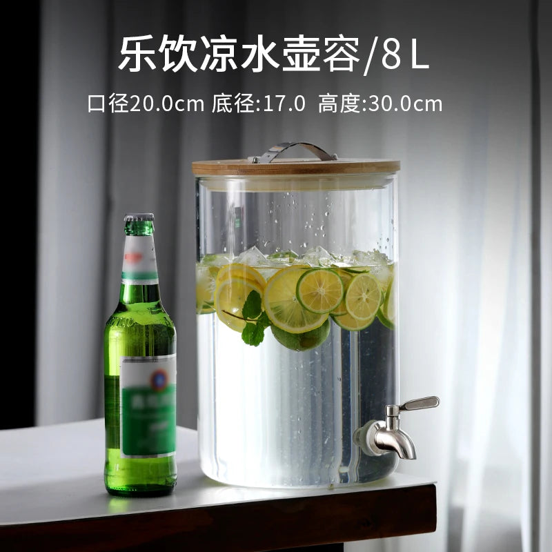 Large Capacity Cold Bucket with Faucet Commercial Hotel Beverage Bucket Lemonade Container Cold Kettle Glass