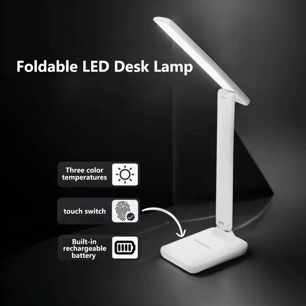 Foldable Eye Protection Desk Lamp, Touch Control 3-Level Dimming & Color Temperature, USB Rechargeable Reading Light for Study