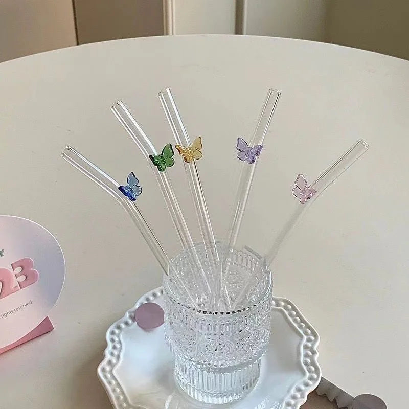1pc Reusable Drinking Glass Straws with for Smoothies Cocktails Bar Eco-Friendly Drinkware Straw Juice Milk Bar Accessories