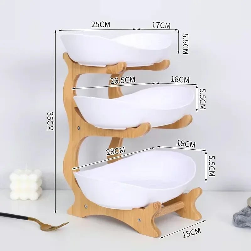 1/2/3 Layer Fruit Plate Light Luxury Plastic Wooden Snack Nuts Candy Dish Creative Salad Bowl Table Living Room Home Kitchen