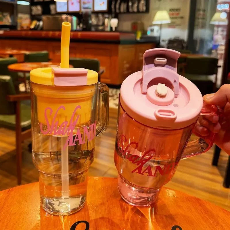 Summer New Large Capacity Fresh Water Bottle High Aesthetic Dual Drink Straw Cup Men's Women's Simple Style Student Water Cup