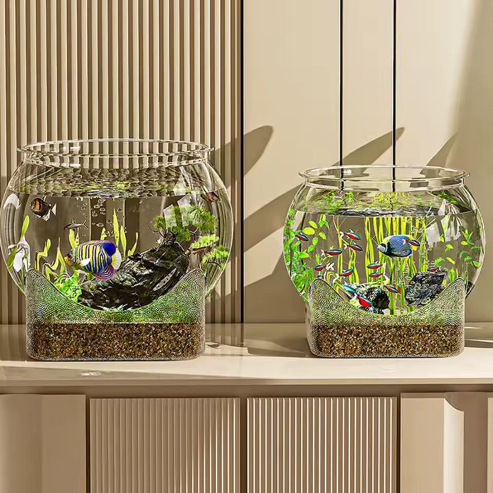 Clear Fish Tank Resistant Falling Round Desktop Aquarium Multifunctional Durable Ornamental Fish Decor