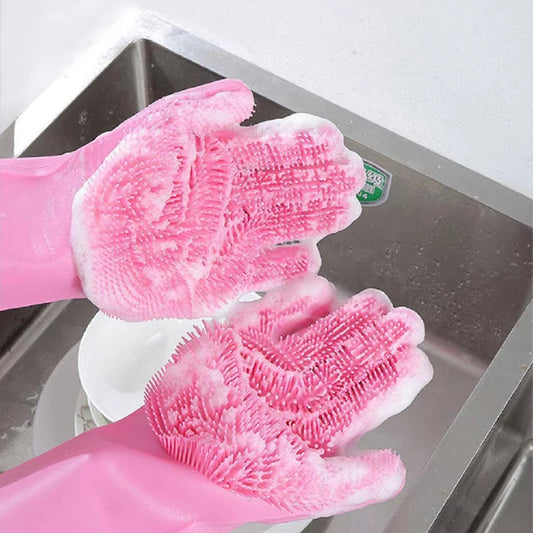 Waterproof Silicone Dishwashing, Laundry Gloves Kitchen Supplies Household Use No Harm To Hands Pet Bathing Cleaning Gloves Soft