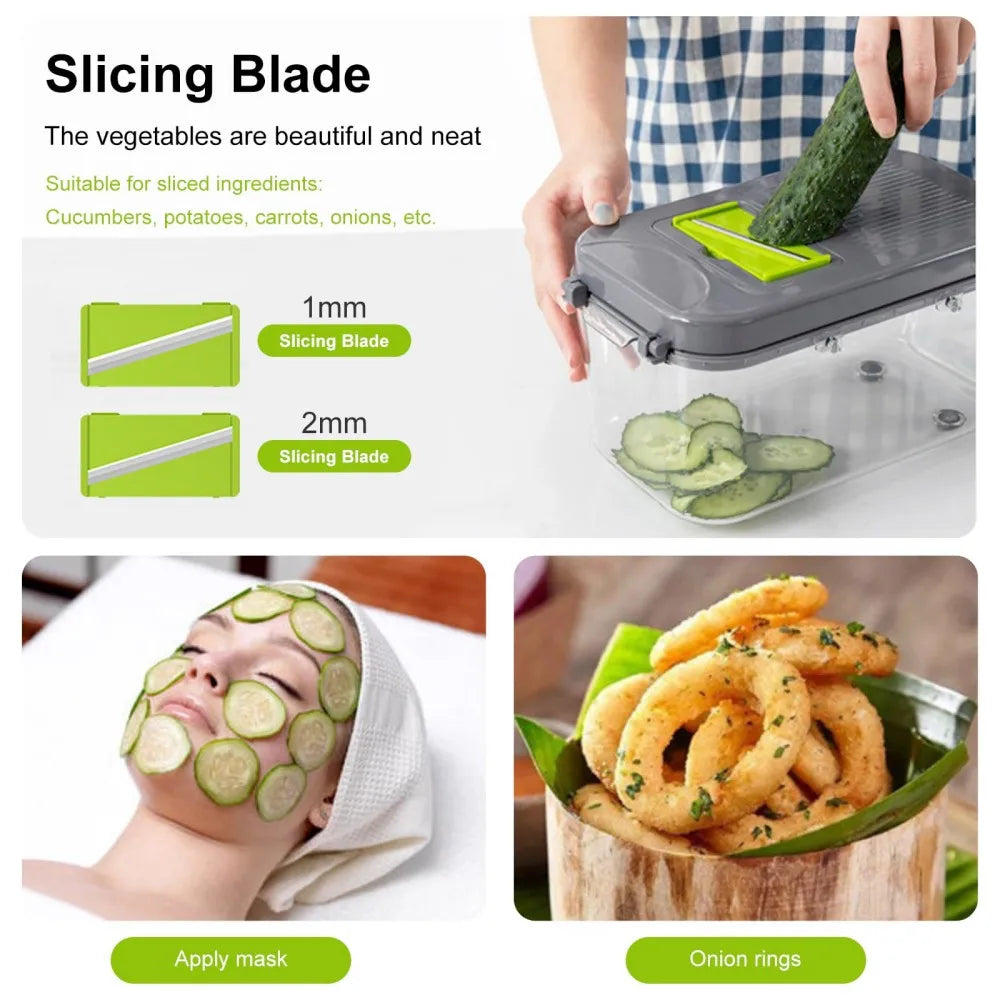 22 IN 1 Vegetable Cutter with Container Veggie Choppers Dicers Food Chopper Cutter Onion Multi Kitchen Grater for Korean Carrot