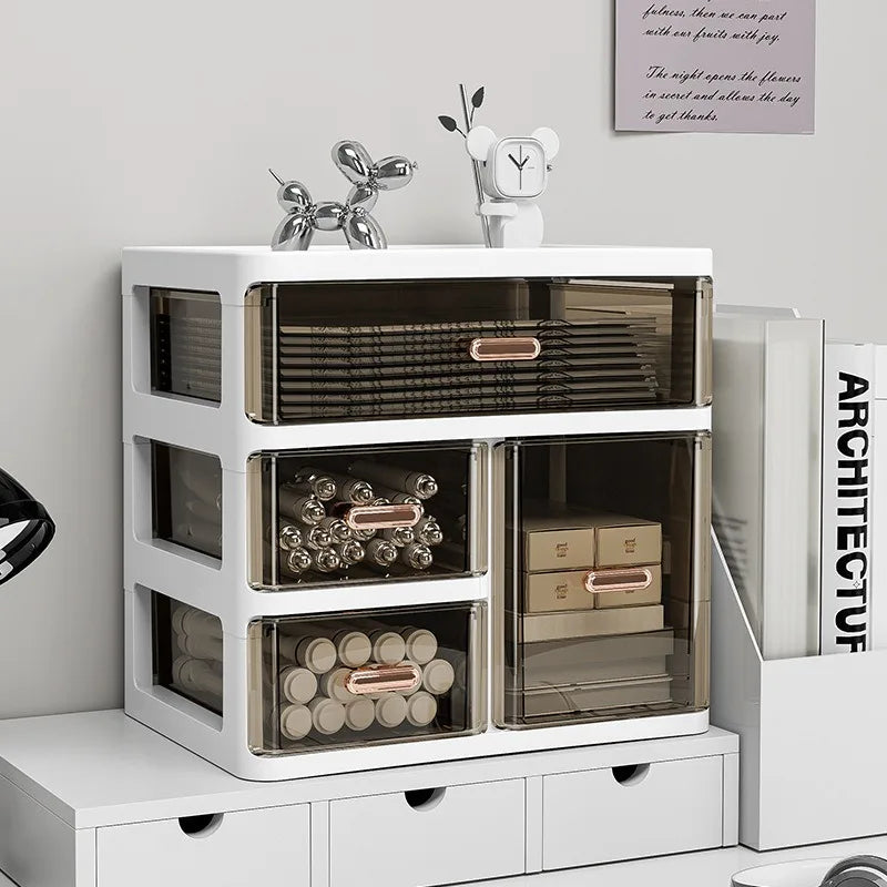 Desktop large capacity storage box, skincare product sorting rack, student stationery multi-layer drawer storage box