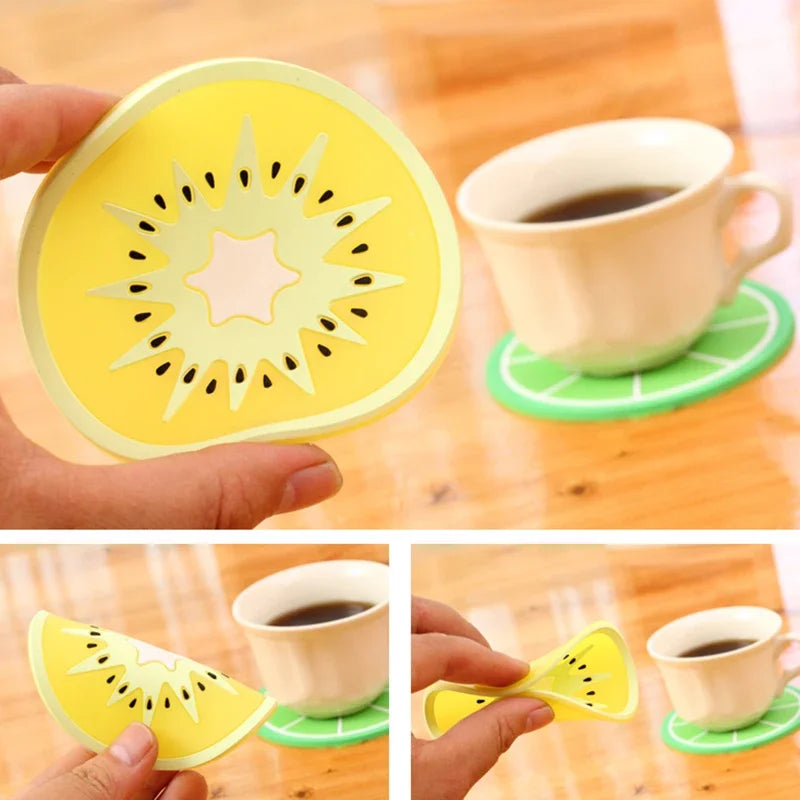 Colorful Fruit Shape Cup Mats Creative Silicone Heat Resistant Round Pads Tamper Tea Cup Mats Drinks Coaster Cup Pad Table Decor