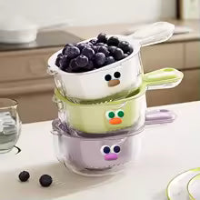 Dopamine Cute Handle Drain Basket Filter Double Layer 2-in-1 Thickened Vegetable Basket Wash Fruit for Home Use