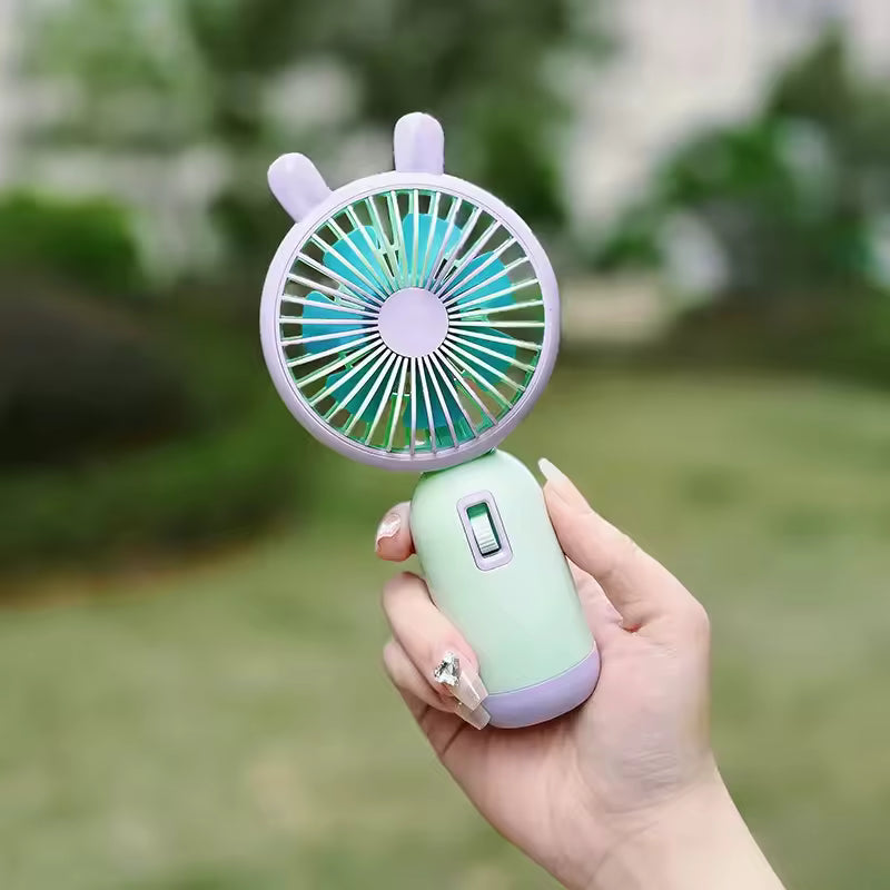 Cute Portable Mini Fan High Wind Power Handheld Outdoor Personal USB Rechargeable Desktop Fan Compact Size Easy to Carry