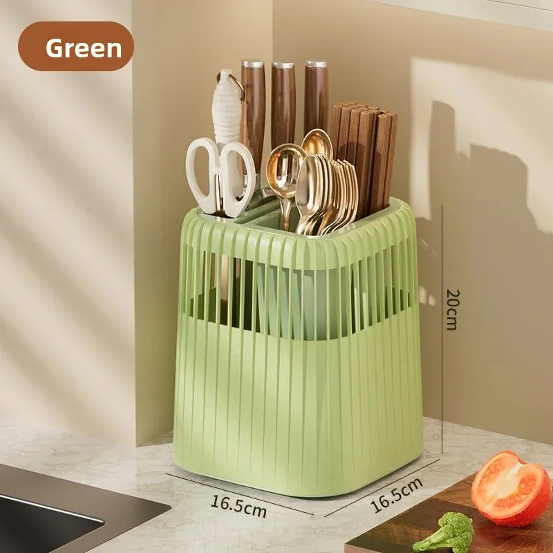 Multi-Functional Rotating Knife Rack Kitchen Utensil Storage Box Chopsticks Holder Drain Grid Home Use Kitchen Storage Shelf