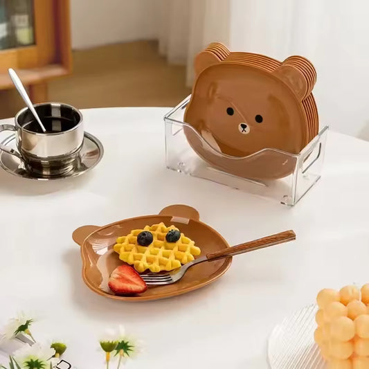 Xgnvpy Creative Family Bear Bone Spitting Dish Pet Fruit Snack Drop Proof Tray with Bottom Square Dry Fruit Tray Small Dish