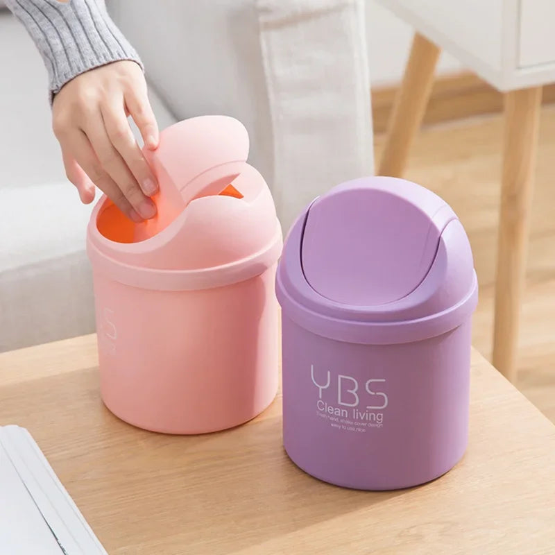 Desktop Trash Can Plastic Dustbin With Shake Cover For Home Office Waste Bins Household Cleaning Mini Desktop Garbage Can