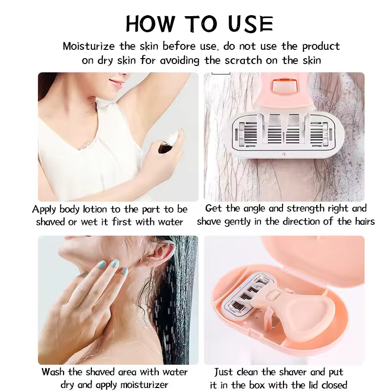 6-Blades Razors for Women Replaceable Razor Blade Head Painless Bikini Trimmer Travel Box Lubrication Gel Shaver Free Shipping