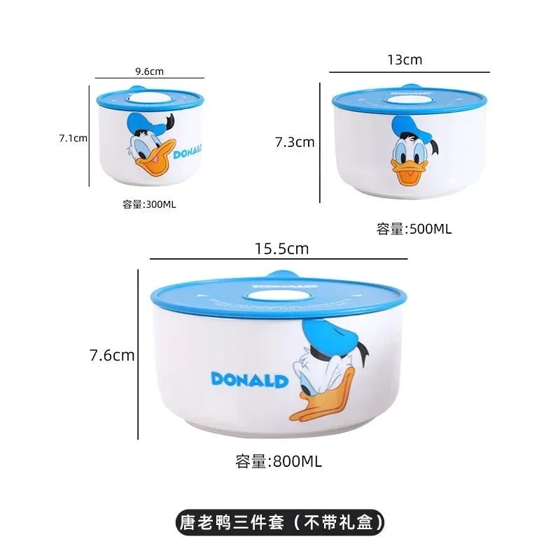 Minnie Lunch Box 3 Piece Set Mickey Bento Box Cartoon Ceramic Lunch Box Fresh Keeping Bowl Microwave Available Christmas Gift