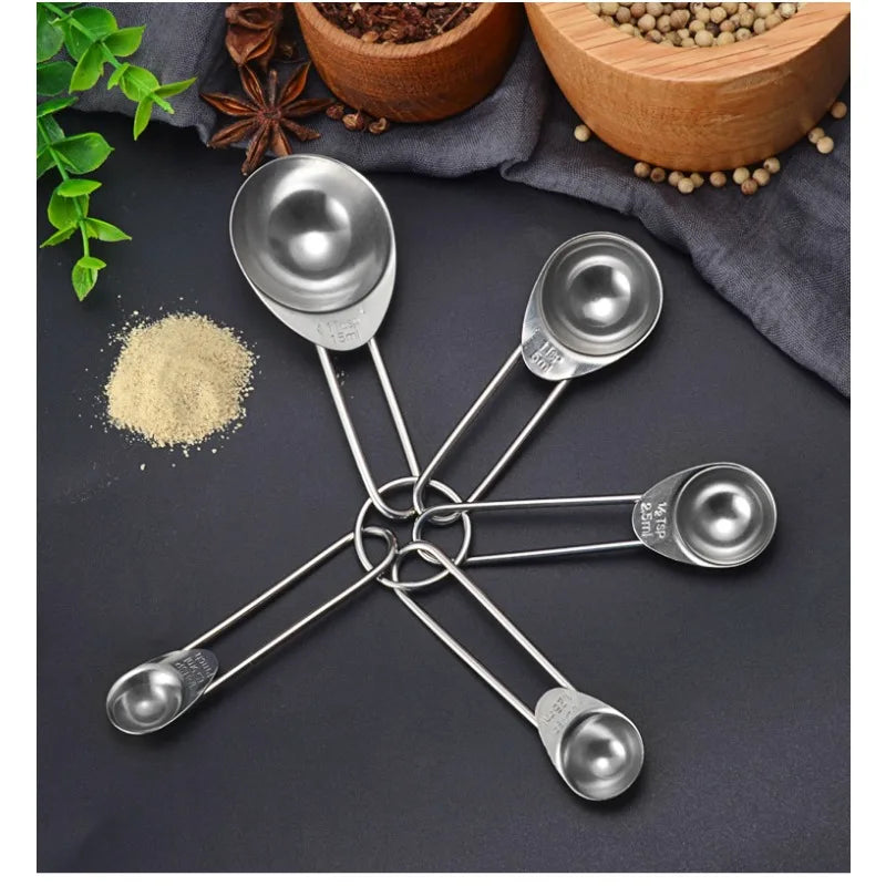 5Pcs Baking Accessories Multi Purpose Measuring Tools Coffee Tea Silver/Colorful With Scale Kitchen Gadget Measuring Spoon Set