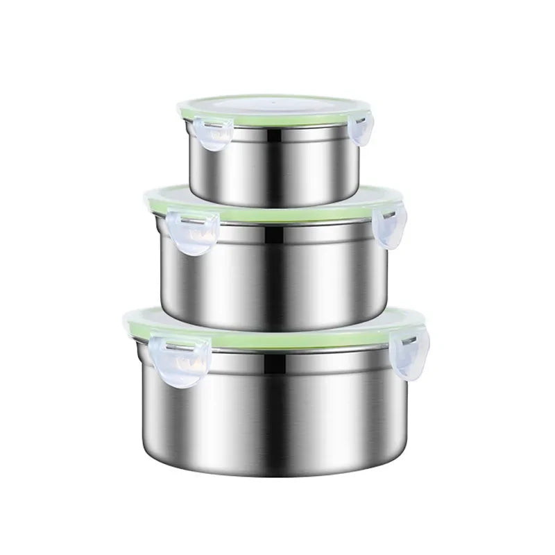 Stainless Steel Food Preservation Box Korean Style Three-Piece Set Lunch Box Sealed Storage Container for Fruits And Groceries