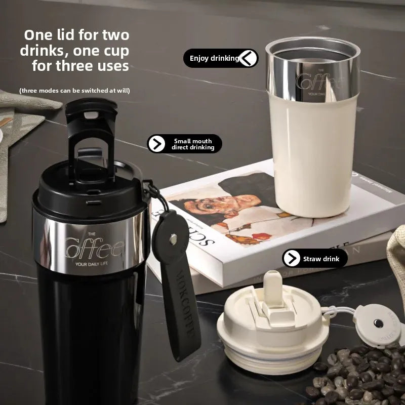 Double-Sided Coffee Cup Portable Outdoor Thickened 316 Stainless Steel Insulated Water Bottle for Women Car-Voyage High Aestheti