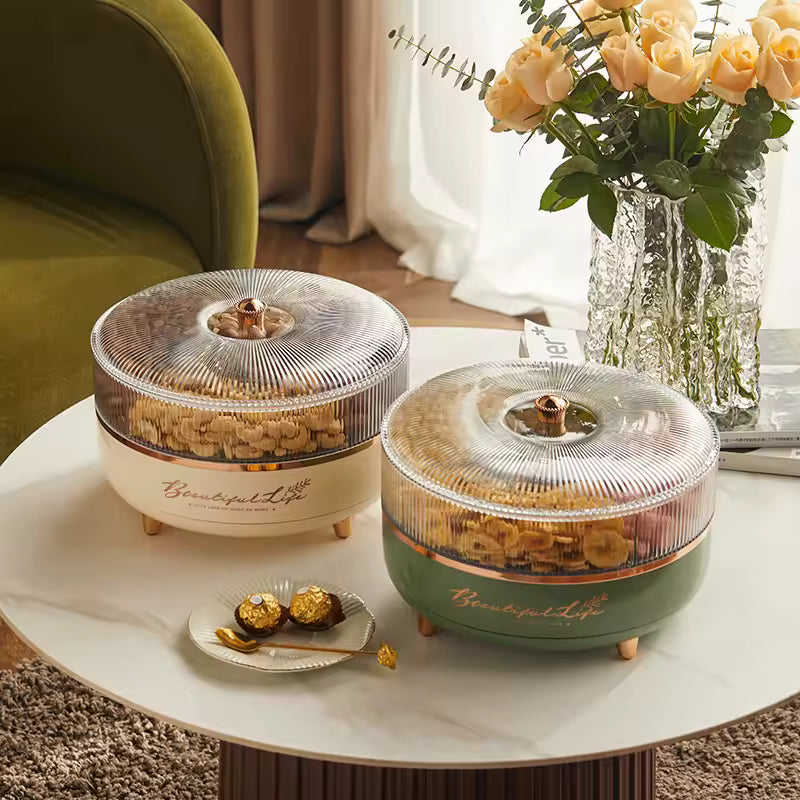 Household Tea Table Fruit Snack Storage Box 360-degree Rotating Transparent Candy Dried Fruit Storage Box Home Snack Tray