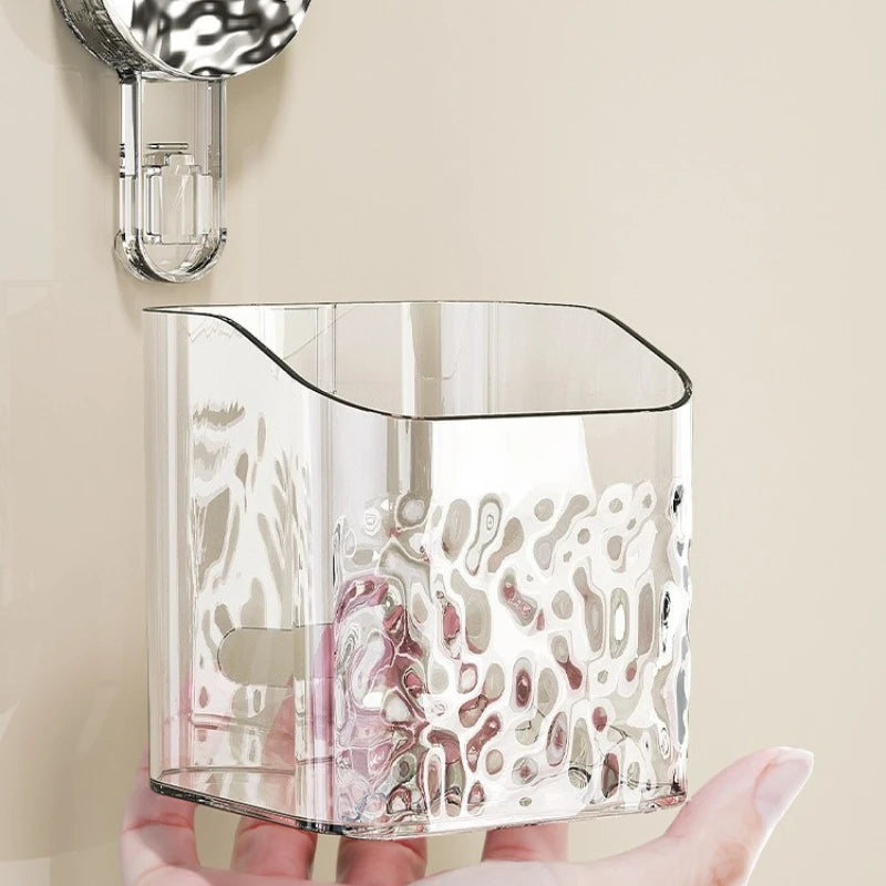 Glacier Texture Suction Facial Towel Holder Wall Mounted No Drill Bathroom Organizer for Used Wipes Sink Storage Basket