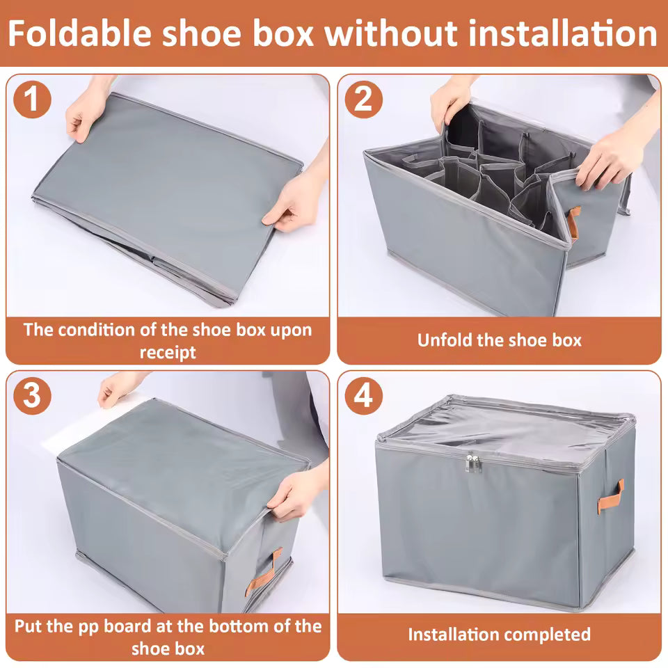 2Pcs Shoe Storage Box Foldable Dustproof Closet Shoe Organizer 12 Compartment with Clear Lid Household Clothes Box