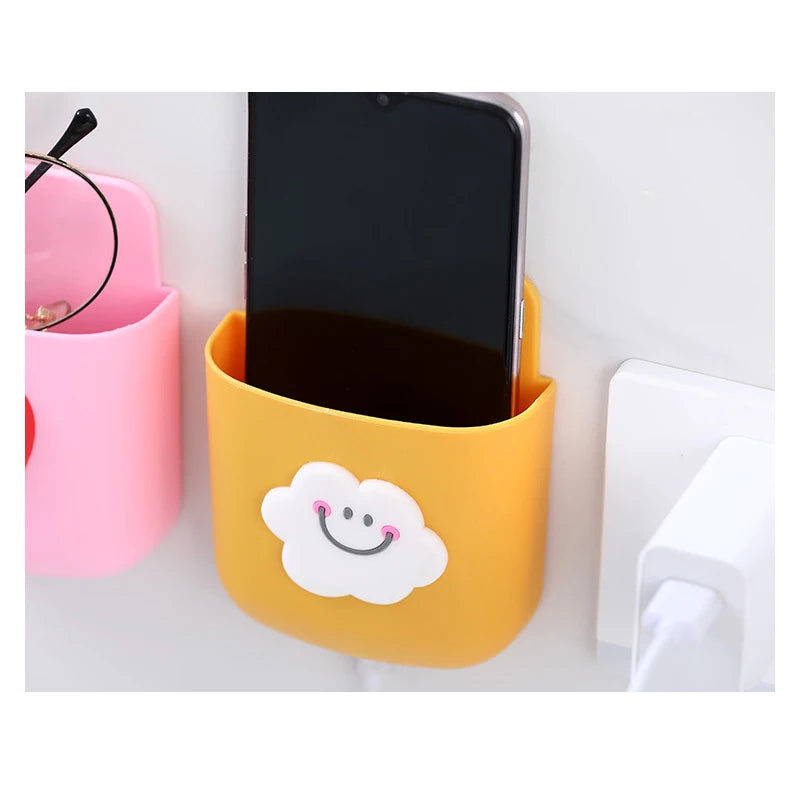 Wall Mounted Organizer Storage Box Punch Free Remote Control Mounted Mobile Phone Plug Wall Holder Charging Multifunction Hook