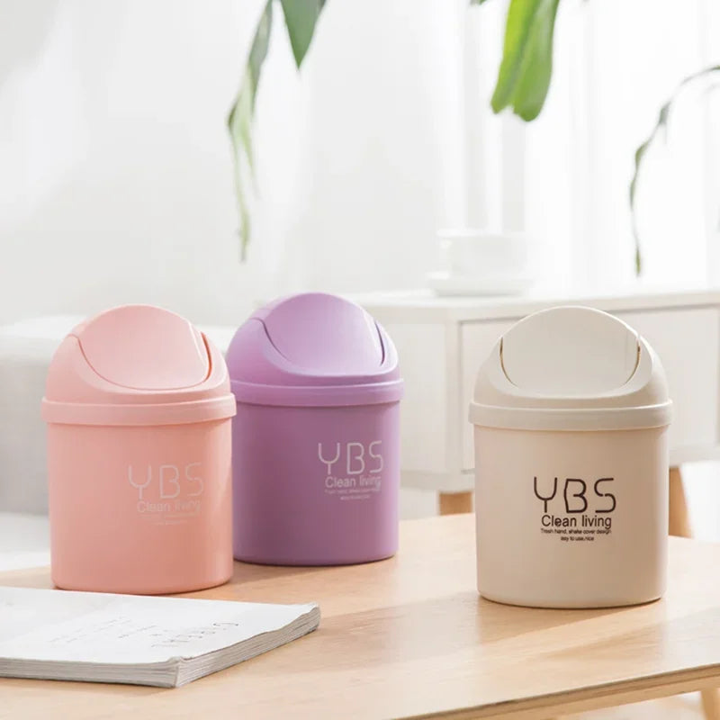 Desktop Trash Can Plastic Dustbin With Shake Cover For Home Office Waste Bins Household Cleaning Mini Desktop Garbage Can