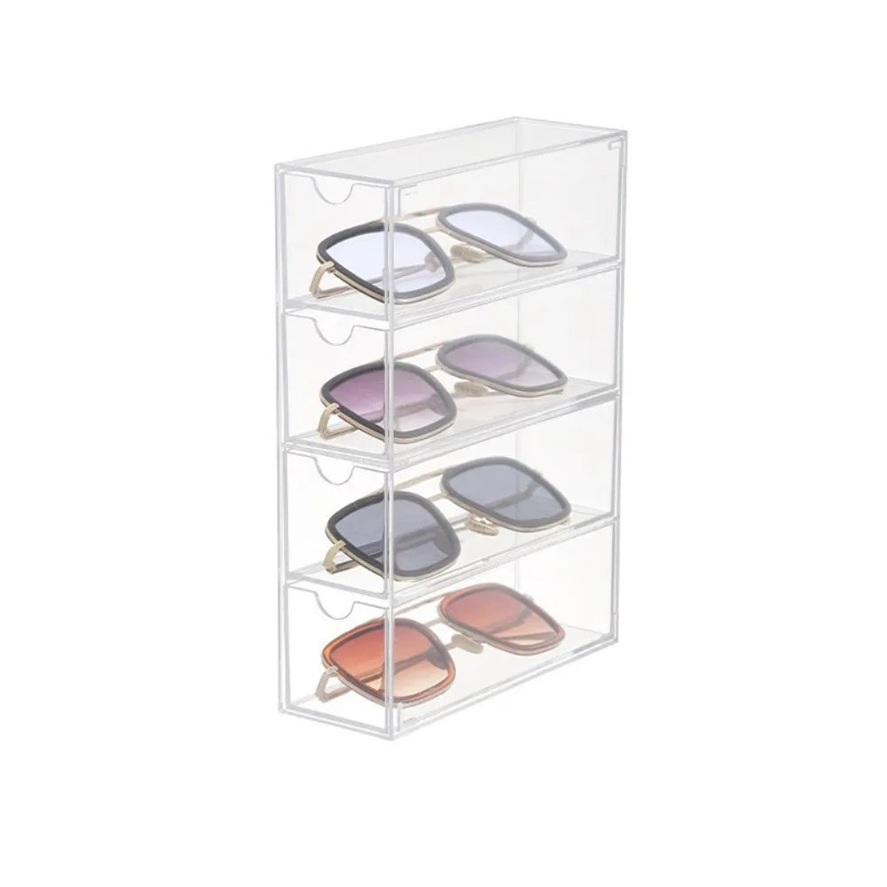 Multifunctional Acrylic Glasses Case Transparent Dustproof Storage Box Creative Drawer Style Desktop Organizer Cosmetic