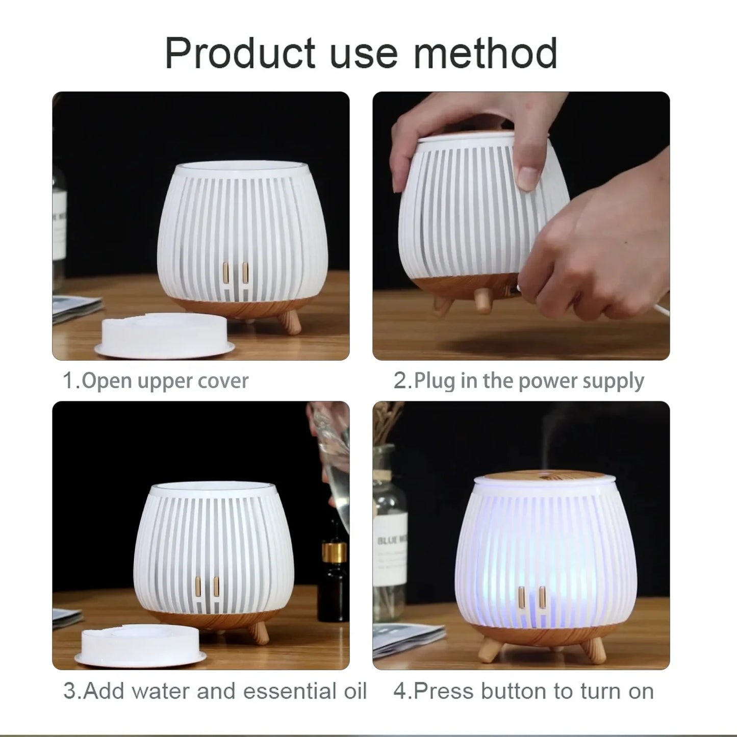 Ultrasonic Air Humidifier 140ml Essential Oil Diffuser 7 Color LED Lights Continuous Spray Table Lamp for Home, Office