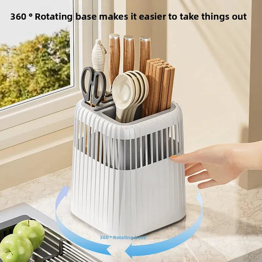 Multi-Functional Rotating Knife Rack Kitchen Utensil Storage Box Chopsticks Holder Drain Grid Home Use Kitchen Storage Shelf