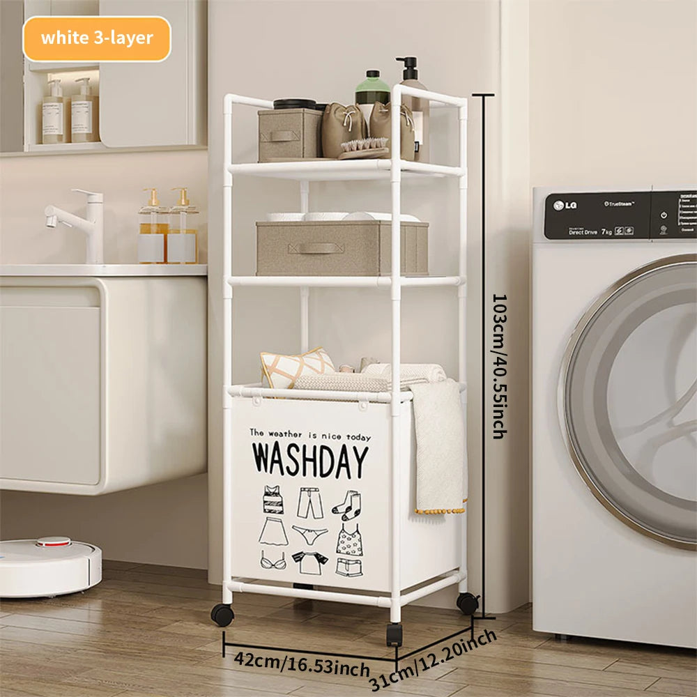Storage Rack With Wheels Laundry Basket With Metal Frame Detachable Bag Large High Dirty Clothes Basket Laundry Room Bathroom