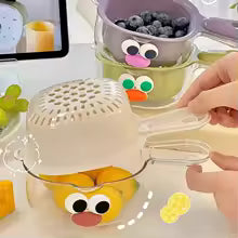 Dopamine Cute Handle Drain Basket Filter Double Layer 2-in-1 Thickened Vegetable Basket Wash Fruit for Home Use