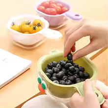 Dopamine Cute Handle Drain Basket Filter Double Layer 2-in-1 Thickened Vegetable Basket Wash Fruit for Home Use
