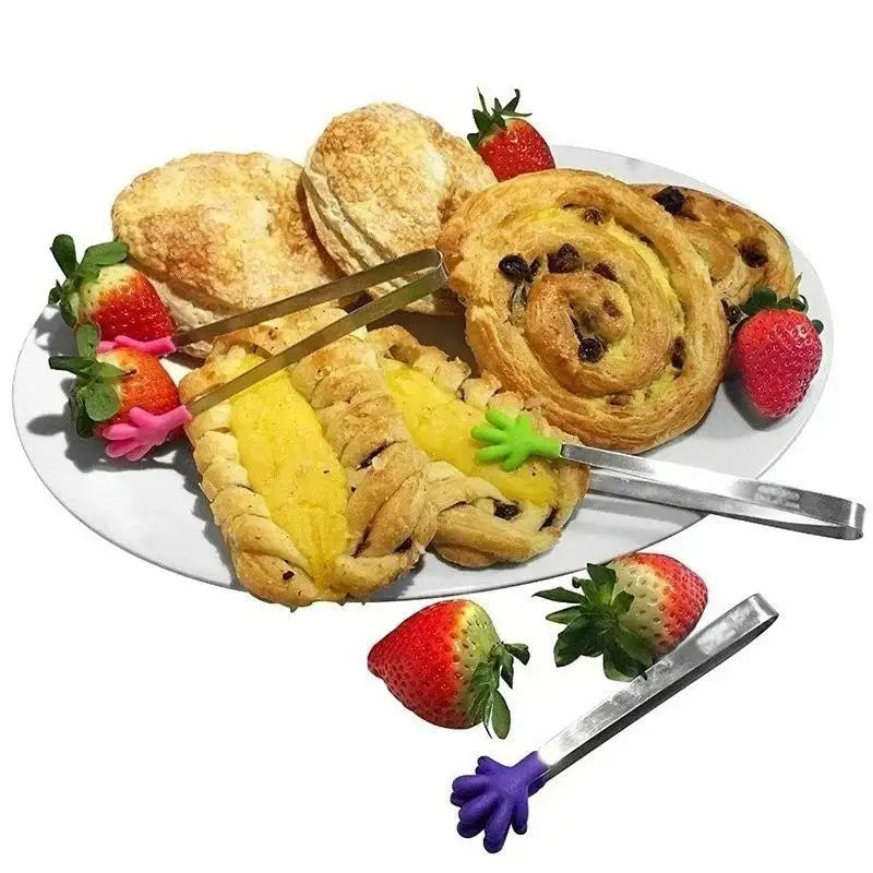 Creative Colorful Palm Stainless Steel Handle Silicone Mini Food Handheld Clips Suitable Home Kitchen Daily Cooking Tools