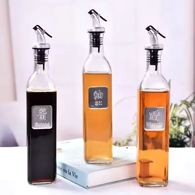 1PCS 250ML Transparent Glass Olive Oil Bottle Leakproof Kitchen Seasoning Soy Sauce Vinegar Press Type Cruet Barbecue Bottle