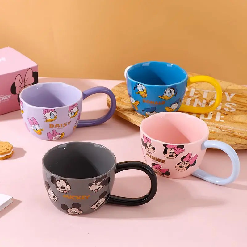 Disney Ceramic Cup Cute Minnie Mickey Large Handle Anti-Slip Mug Children's Household Water Cup Friends Gift