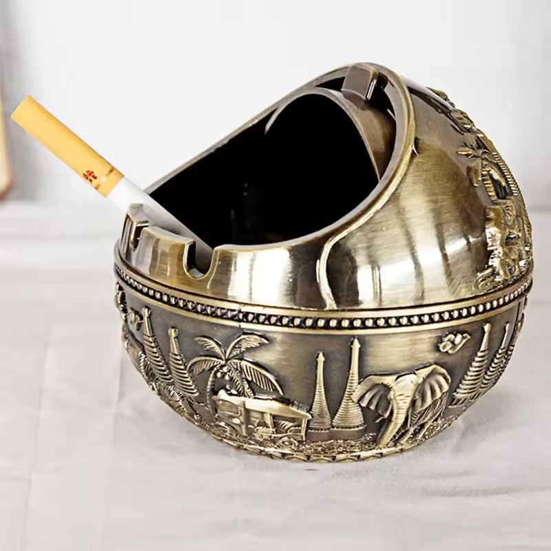 Zinc Alloy Ashtray Metal With Cover Anti-fall Windproof Ashtray Home living Room Tea Room Table Decoration Birthday Gift