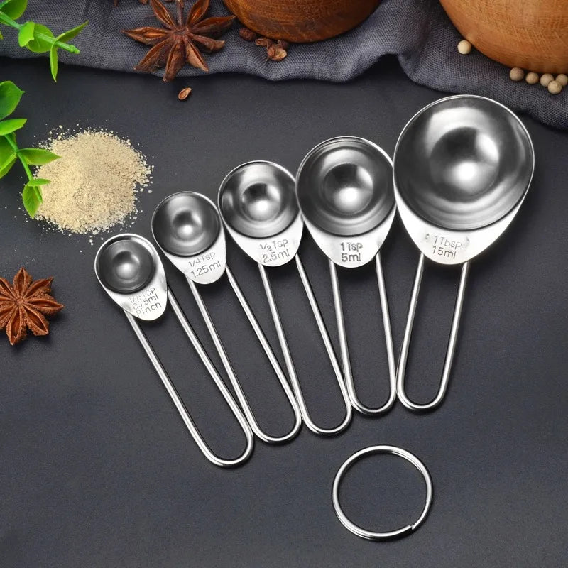 5Pcs Baking Accessories Multi Purpose Measuring Tools Coffee Tea Silver/Colorful With Scale Kitchen Gadget Measuring Spoon Set