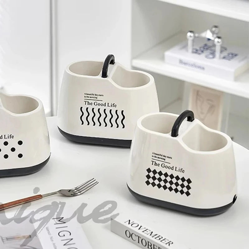 Kitchen Utensil Cutlery Storage With 2 Compartments Organizer Holder Silverware Caddy Chopsticks And Spoon Storage Flatware Rack